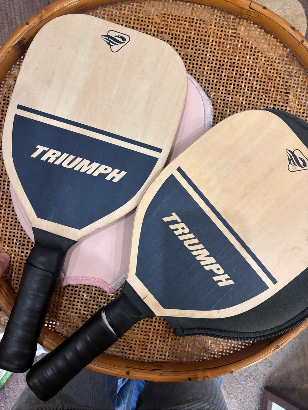 Triumph Wooden Pickleball Paddles in Natural Wood, Black & Pink